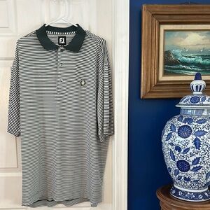 Men’s FootJoy Green & White Striped Polyester & Spandex Golf Polo Size XL